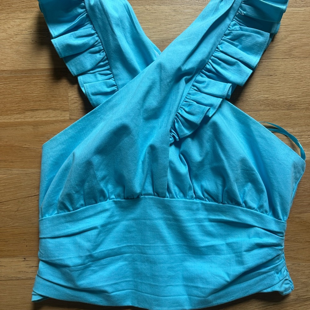 DO+BE Turquoise Ruffled Cross-Back Top